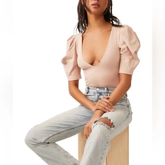 NEW Free People Va Va Voop Puffed Sleeve Bodysuit size S - Picture 1 of 7